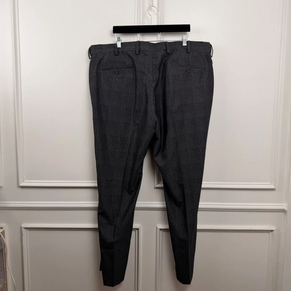 Oak Hill Perfect Fit Mens 46x32 Grey Windowpane Plaid‎ Dress Pants Trousers